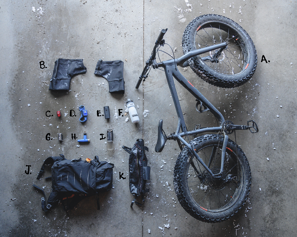 Winter biking gear laid out
