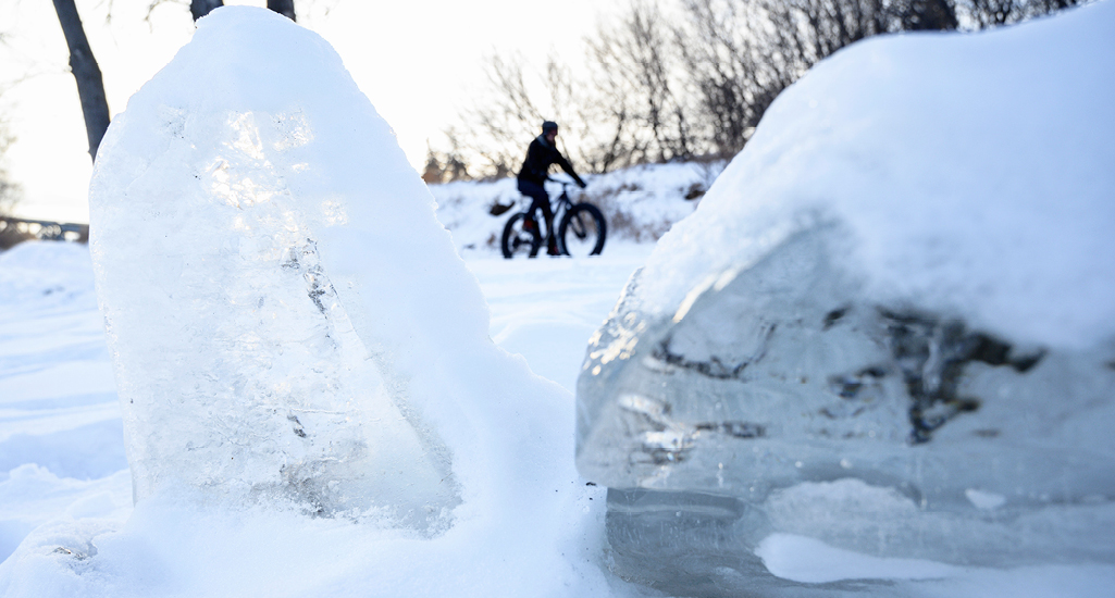 Winter cycling along the Meewasin Trail in Saskatoon Saskatchewan