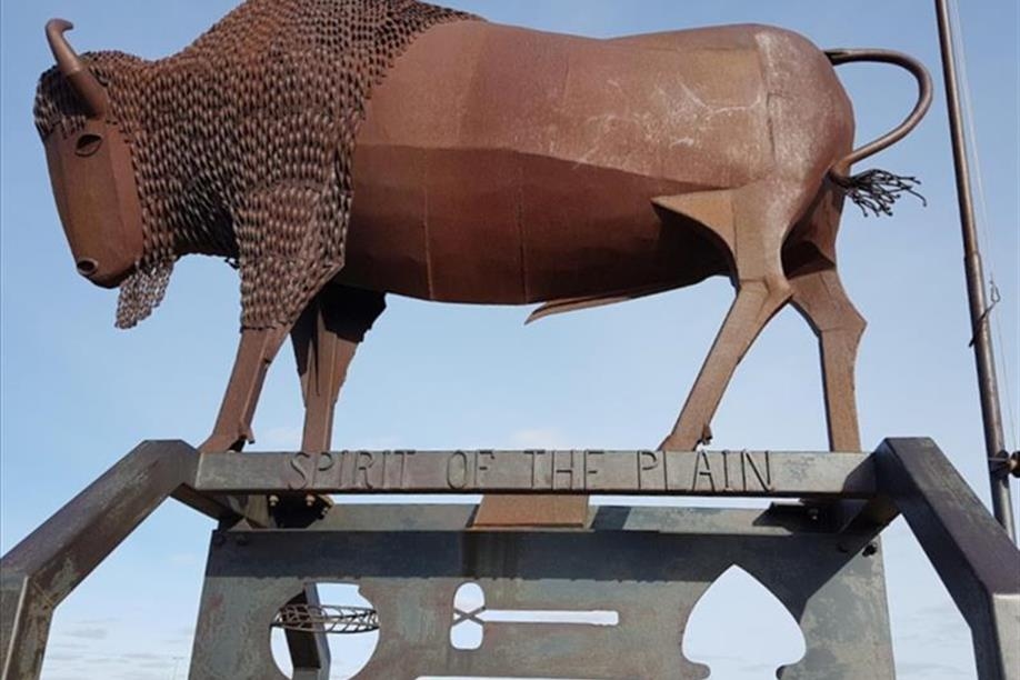 Louis Riel Trail - Bison & Red River Cart, west side of Hwy 11 near Girvin